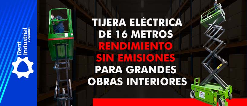 Tijera eléctrica de 16 metros rendimiento sin emisiones para grandes obras interiores